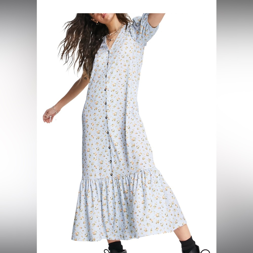 Topshop floral ruffle hem knit dress